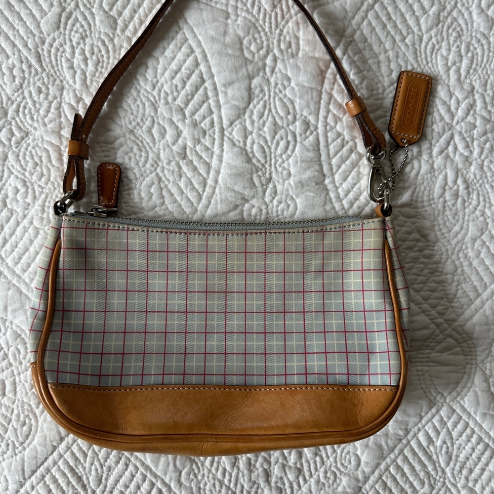 Coach Plaid Demi Pink and Blue Shoulder Bag